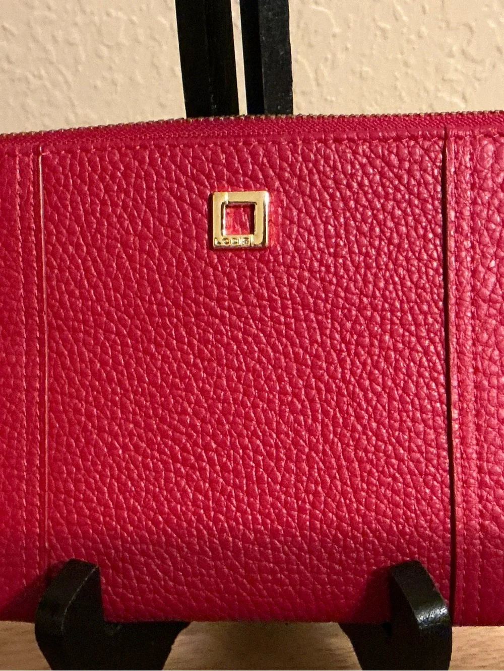 Lodis Red Pebbled Leather Wristlet with Gold Hardware & Card Holder